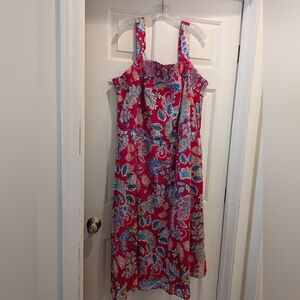 Talbots Red Multi Floral Print Strap Maxi Dress Cotton Size 22W *NWT